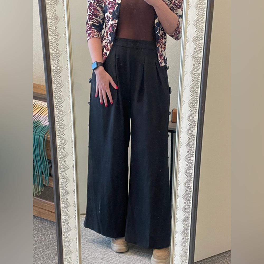 Farm Rio Black Wide Leg Trouser Pants Size Large Pleated Tailored - Picture 16 of 16
